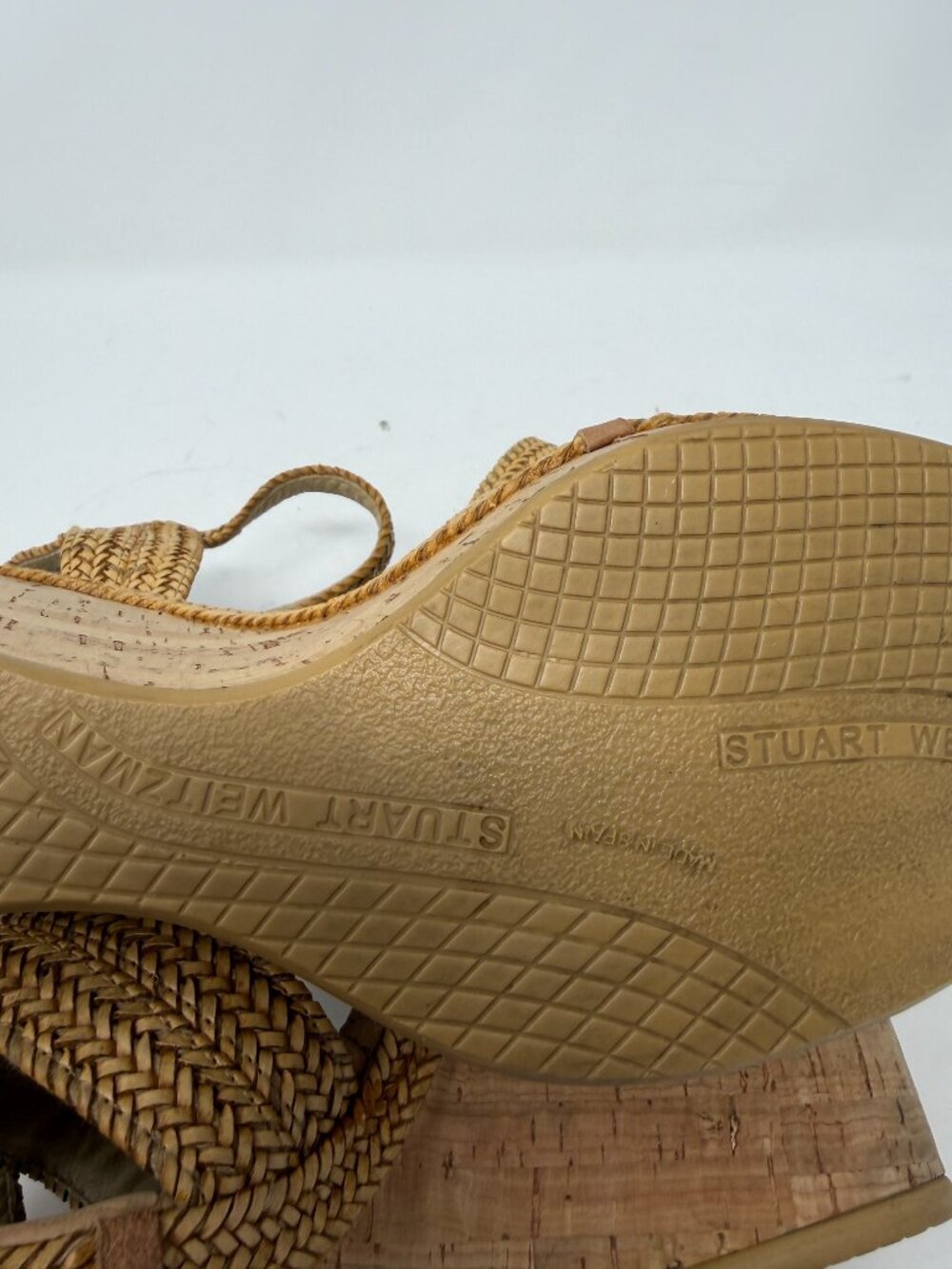 Stuart Weitzman Minx espadrille wedge sandals 9 cork straw ankle strap heeled - Picture 10 of 14